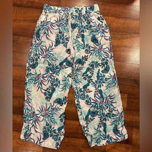 Cynthia Rowley Pants - Cynthia Rowley Linen Pants Women’s Size Large Blue Leaves Wide Leg